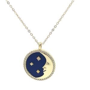 Icon Moon and Star Pendant Gold Tone Necklace